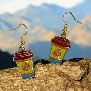 Pumpkin Latte Coffee Cup Fashion Enamel Drop Dangle Earrings